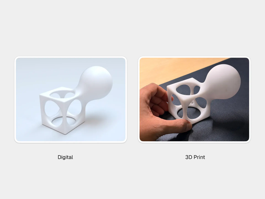 Digital 3D model in Womp vs real physical SLA 3D print